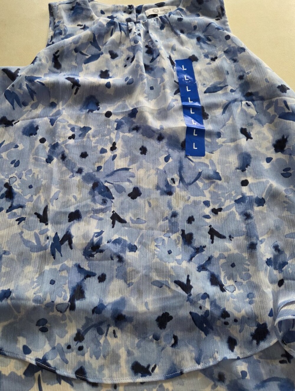 NWT CRISTINA B MISSES SZ LARGE shades Of BlueWatercolor Floral Sheer Tank